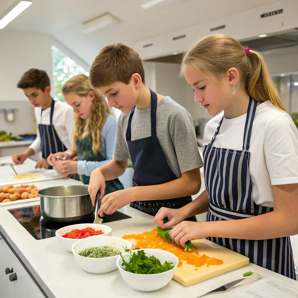 Teens in cooking class